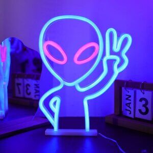 Blue Alien Neon Sign LED Wall Light USB Battery for Game Room Party Decor